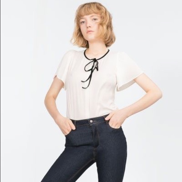 Zara Cream Blouse with Black Trim - Picture 1 of 5